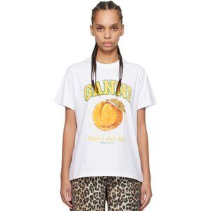 Ganni White Relaxed Peach T-Shirt , Medium